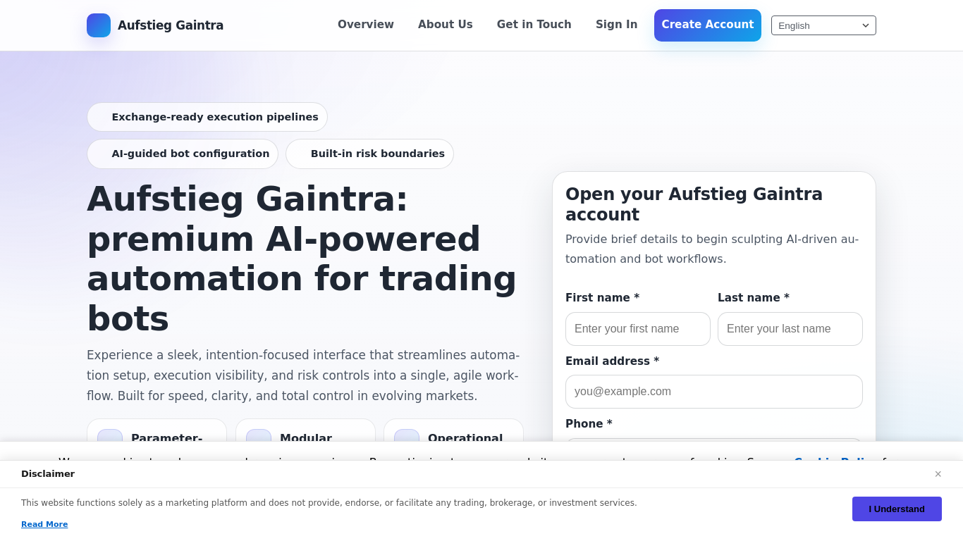 Archived capture of aufstieg-gaintra-tech.com, a website assessed as fraudulent.