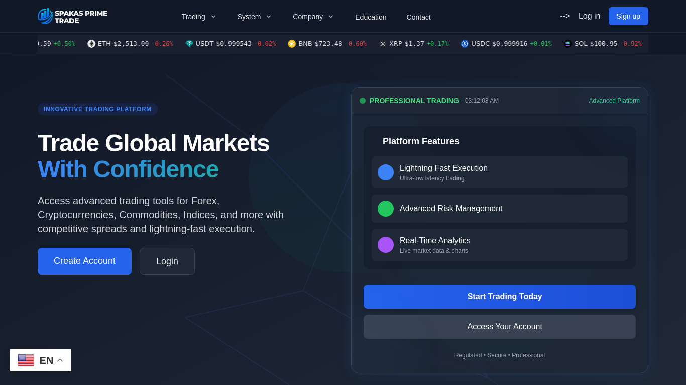 Archived Spakas Prime Trade investment platform presenting crypto and CFD trading claims.
